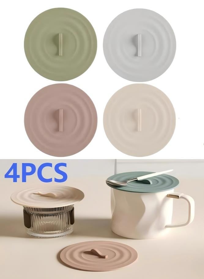 4-Color Design Silicone Cup Lids, Airtight, Dust-Proof, Food-Safe Lids for Mugs, Tea and Coffee Cups, Colorful Universal Cup Lids, Reusable Silicone Cup Lids for Drinks, Universal Cup Lids (4 Pack) - Image 1